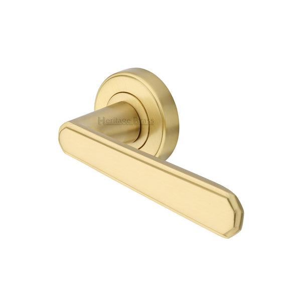 Century Door Handle on Round Rose by M Marcus - Heritage Brass