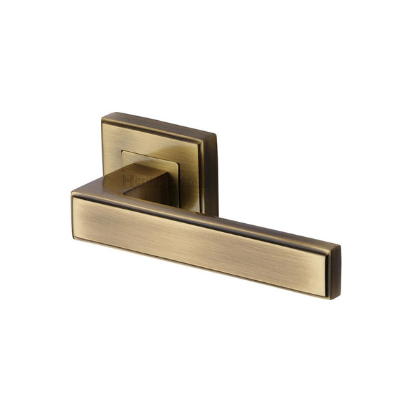 Linear Sq Door Handle on Square Rose by M Marcus - Heritage Brass