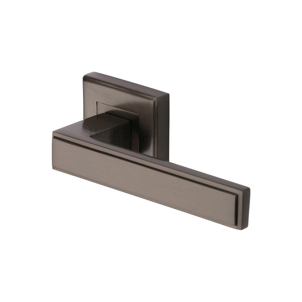 Linear Sq Door Handle on Square Rose by M Marcus - Heritage Brass