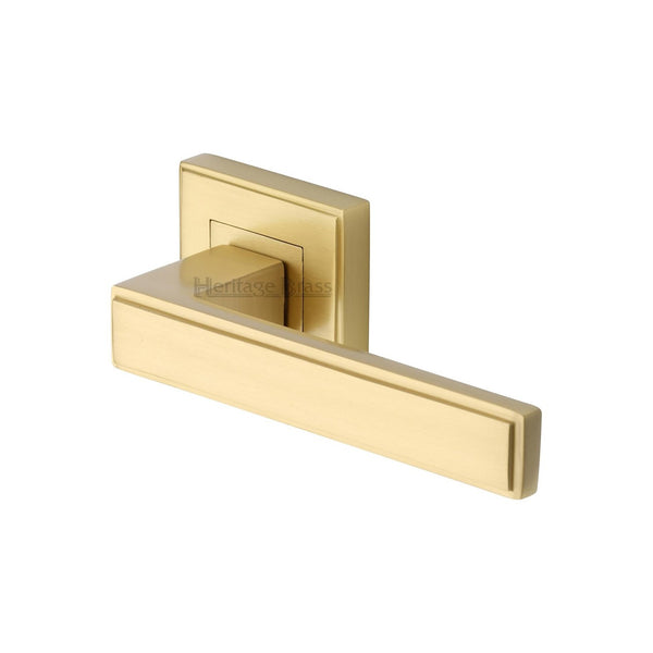 Linear Sq Door Handle on Square Rose by M Marcus - Heritage Brass