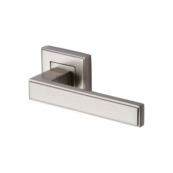 Linear Sq Door Handle on Square Rose by M Marcus - Heritage Brass