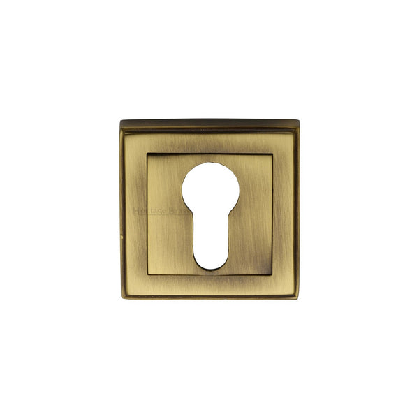 Euro Profile Cylinder Escutcheon Square - DEC7020 - Antique Brass
