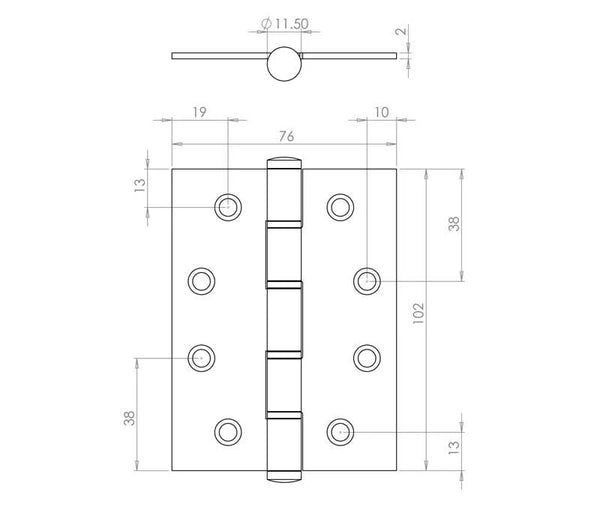 J9505SSS - 102 x 76 x 2mm SSS Grade 201 SS Washered Hinges by Jedo By Frelan