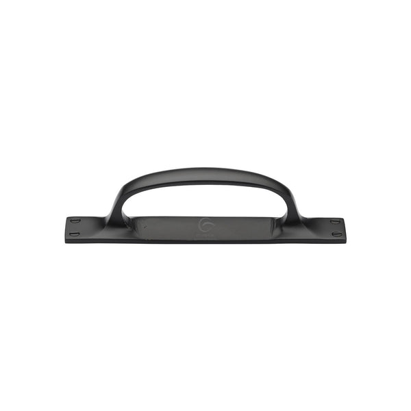 Matt Black Iron Cabinet Pull Handle On Plate by M Marcus - Heritage Brass