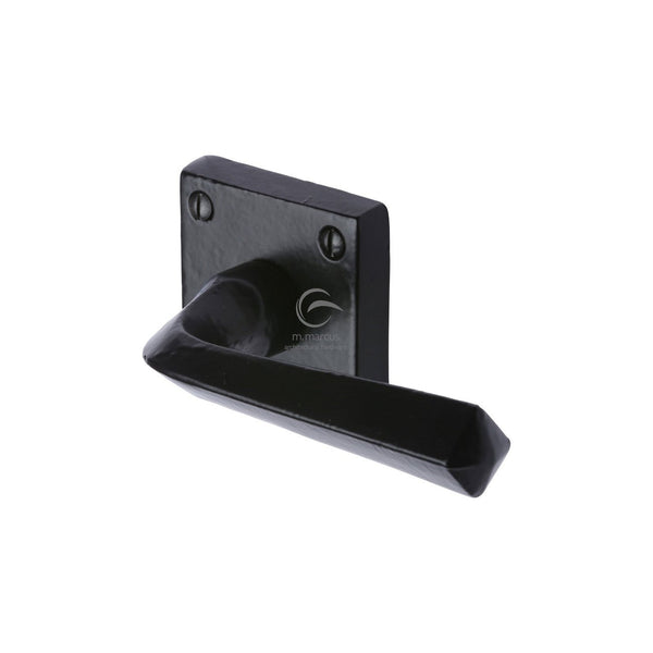 Black Iron Donnington Door Handle on Square Rose by M Marcus - Heritage Brass