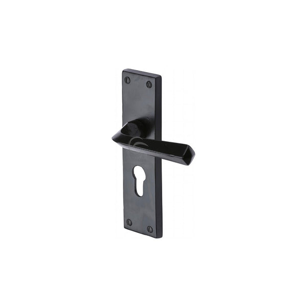 Black Iron Bridgnorth Door Handle on Plate by M Marcus - Heritage Brass