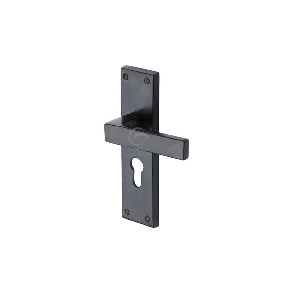 Black Iron Cheswell Door Handle on Plate by M Marcus - Heritage Brass