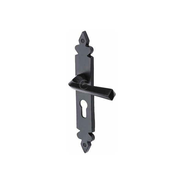 Black Iron Ironbridge Door Handle on Plate by M Marcus - Heritage Brass