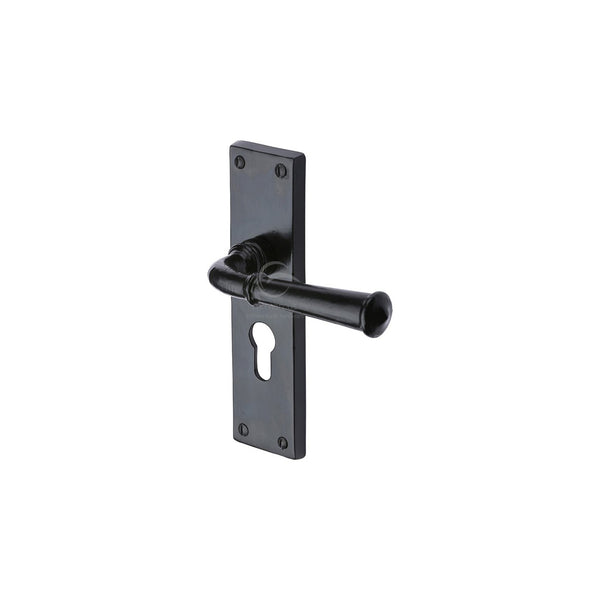 Black Iron Ashfield Door Handle on Plate by M Marcus - Heritage Brass