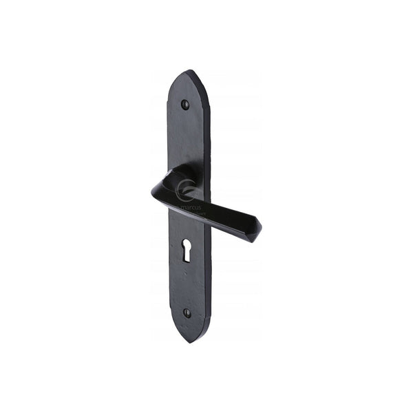 Black Iron Grafton Door Handle on Plate by M Marcus - Heritage Brass
