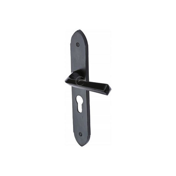 Black Iron Grafton Door Handle on Plate by M Marcus - Heritage Brass
