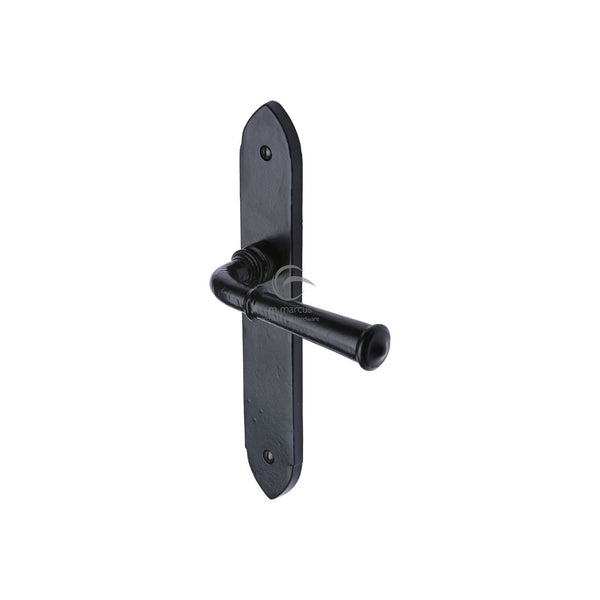Black Iron Hadley Door Handle on Plate by M Marcus - Heritage Brass