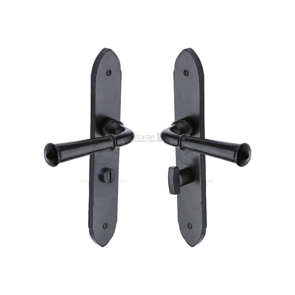 Black Iron Hadley Door Handle on Plate by M Marcus - Heritage Brass