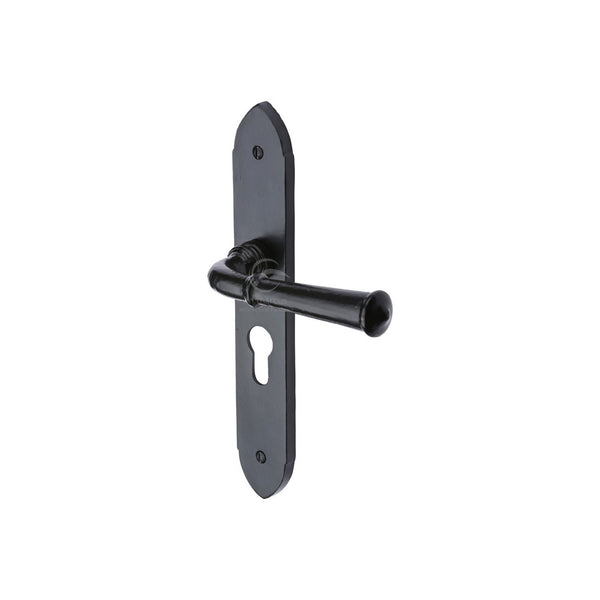 Black Iron Hadley Door Handle on Plate by M Marcus - Heritage Brass