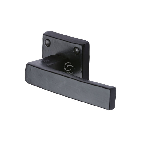 Black Iron Hanwood Door Handle on Square Rose by M Marcus - Heritage Brass