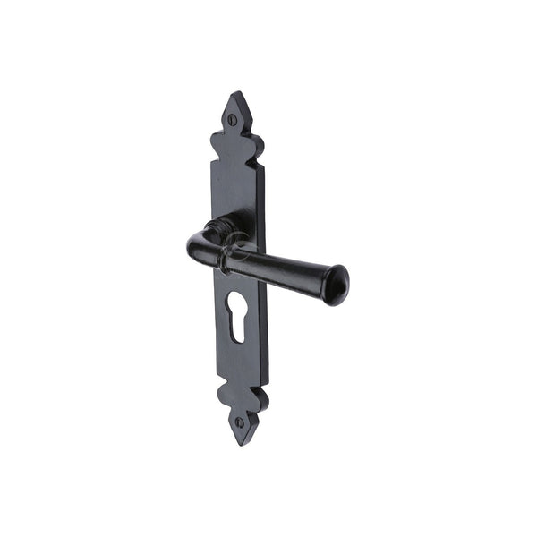 Black Iron Ludlow Door Handle on Plate by M Marcus - Heritage Brass
