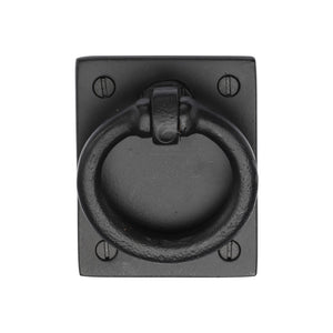 Matt Black Iron Rustic Ring Drop Pull On Plate by M Marcus - Heritage Brass