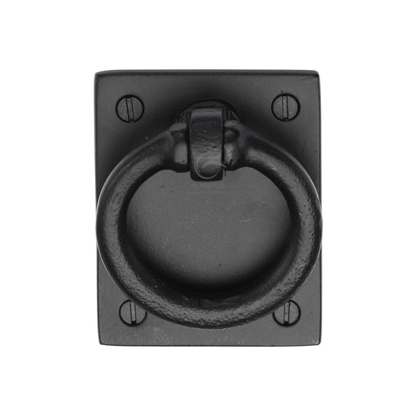 Matt Black Iron Rustic Ring Drop Pull On Plate by M Marcus - Heritage Brass