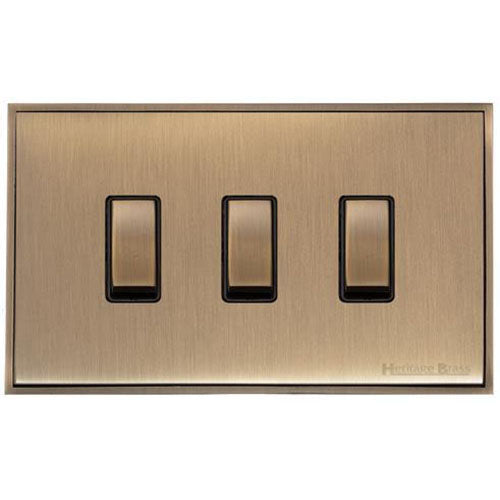 Executive Range-Antique Brass-3 Gang 10 Amp Switch (Double Plate)