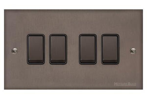 Heritage Brass Stylist Bronze Low Profile Plate - Square Edge - 4 Gang 2-Way Rocker Switch