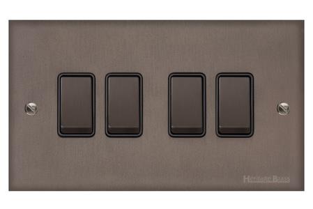Heritage Brass Stylist Bronze Low Profile Plate - Square Edge - 4 Gang 2-Way Rocker Switch