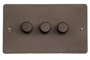 Heritage Brass Stylist Bronze Flat Plate - Round Edge - 3 Gang TED Dimmer (Compatible with LED Lamps)
