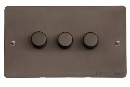 Heritage Brass Stylist Bronze Flat Plate - Round Edge - 3 Gang TED Dimmer (Compatible with LED Lamps)