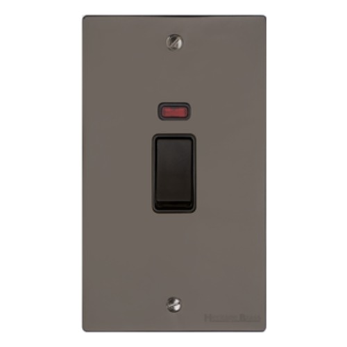 Elite Flat Plate Range Polished Black Nickel, T06 - 45A DP Cooker Switch with Neon (tall plate)