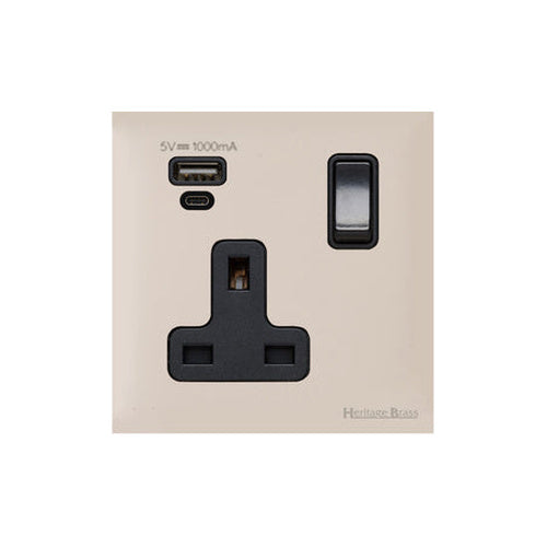 Windsor Range Satin Nickel Switches & Sockets, WN5 - 1G 13A Socket with USB-A+C by Heritage Brass By M-Marcus