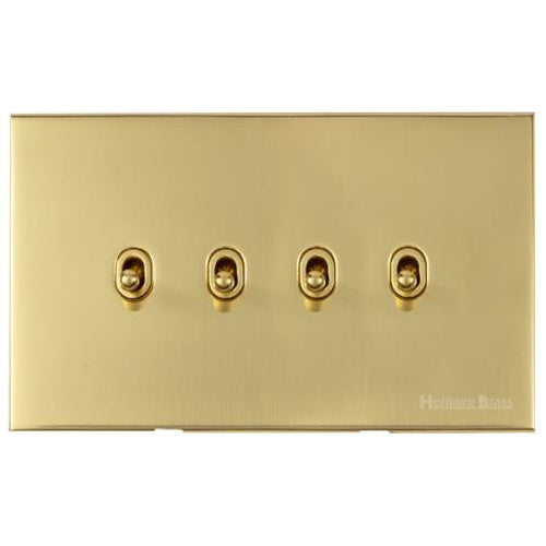 Windsor Range Polished Brass Switches & Sockets, WN1 - 4 Gang Stockholm Toggle by Heritage Brass By M-Marcus