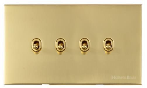 Windsor Range Polished Brass Switches & Sockets, WN1 - 4 Gang Stockholm Toggle by Heritage Brass By M-Marcus