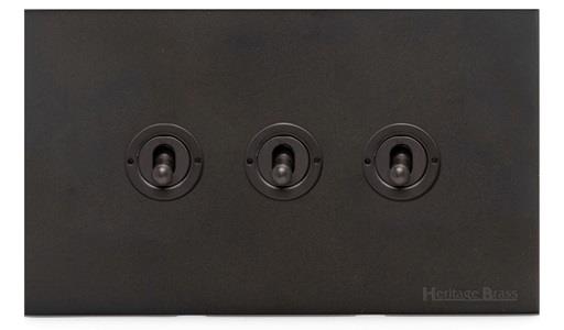 Windsor Range Dark Antique Bronze Switches & Sockets WN95 - 3 Gang Toggle Switch by Heritage Brass By M-Marcus