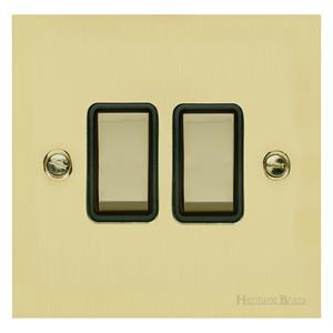 Richmond Elite Range Satin Brass Switches & Sockets, LP44 - 2 Gang Rocker Switch by Heritage Brass By M-Marcus