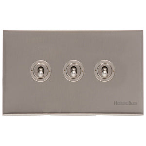 Windsor Range Satin Nickel Switches & Sockets, WN5 - 3 Gang Toggle Switch by Heritage Brass By M-Marcus