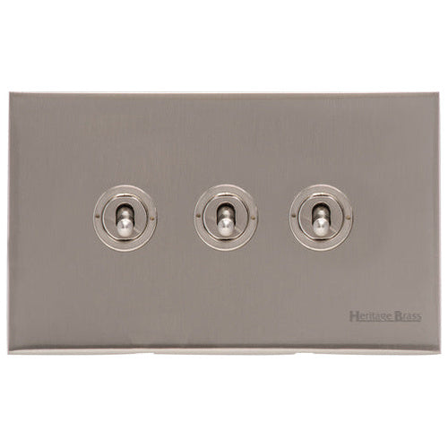 Windsor Range Satin Nickel Switches & Sockets, WN5 - 3 Gang Toggle Switch by Heritage Brass By M-Marcus
