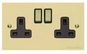 Richmond Elite Range Satin Brass Switches & Sockets, LP44 - Double Socket (13 Amp) by Heritage Brass By M-Marcus