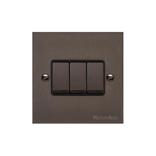 Heritage Brass Stylist Bronze Low Profile Plate - Square Edge - 3 Gang 2-Way Rocker Switch -Type RL9 by Heritage Brass By M-Marcus