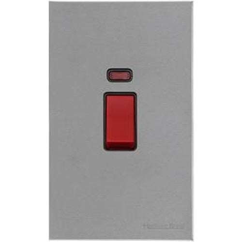 Windsor Range Satin Chrome Silk Switches & Sockets, WN35 - 45A DP Cooker Switch with Neon (tall plate) by Heritage Brass By M-Marcus