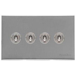 Windsor Range Satin Chrome Silk Switches & Sockets, WN35 - 4 Gang Toggle Switch by Heritage Brass By M-Marcus