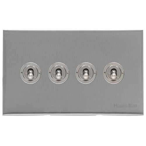 Windsor Range Satin Chrome Silk Switches & Sockets, WN35 - 4 Gang Toggle Switch by Heritage Brass By M-Marcus
