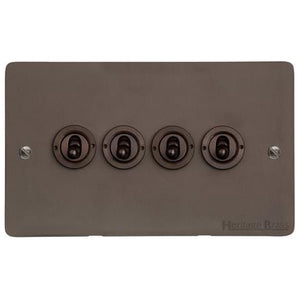 Heritage Brass Stylist Bronze Flat Plate - Round Edge - 4 Gang 2-Way Classic Toggle Switch - Type L9 by Heritage Brass By M-Marcus