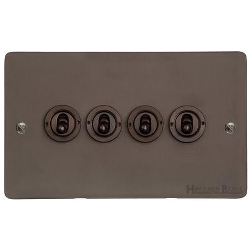 Heritage Brass Stylist Bronze Flat Plate - Round Edge - 4 Gang 2-Way Classic Toggle Switch - Type L9 by Heritage Brass By M-Marcus