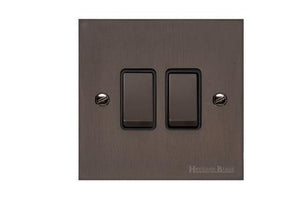 Heritage Brass Stylist Bronze Low Profile Plate - Square Edge - 2 Gang 2-Way Rocker Switch