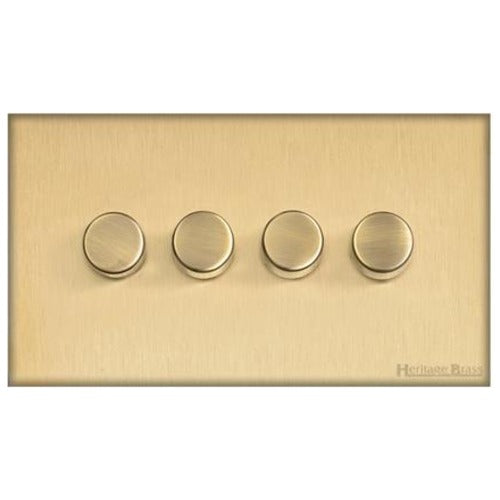 Windsor Range Matt Brass Switches & Sockets, WN40 - 4 Gang Dimmer 250 watts (Compatible with halogen/ incandescent bulbs) by Heritage Brass By M-Marcus