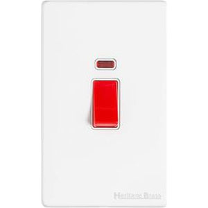 Vintage Range Gloss White Switches & Sockets, XGL - 45A DP Cooker Switch with Neon (tall plate) by Heritage Brass By M-Marcus