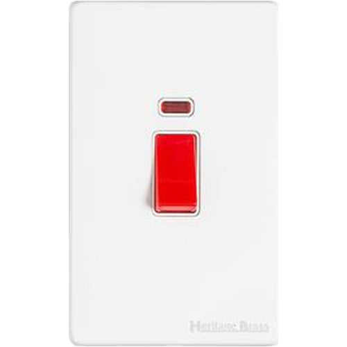 Vintage Range Gloss White Switches & Sockets, XGL - 45A DP Cooker Switch with Neon (tall plate) by Heritage Brass By M-Marcus