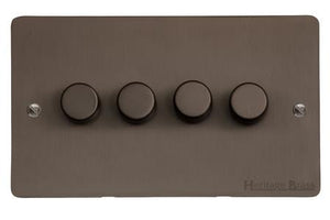 Heritage Brass Stylist Bronze Flat Plate - Round Edge - 4 Gang TED Dimmer (Compatible with LED Lamps)