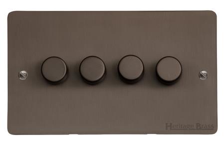 Heritage Brass Stylist Bronze Flat Plate - Round Edge - 4 Gang TED Dimmer (Compatible with LED Lamps)