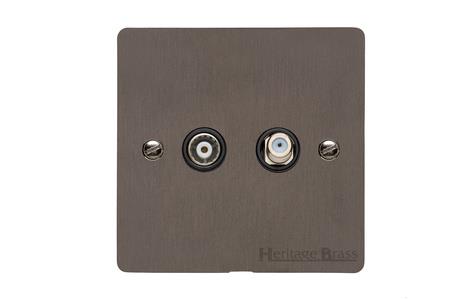 Heritage Brass Stylist Bronze Flat Plate - Round Edge - TV/Satellite Socket