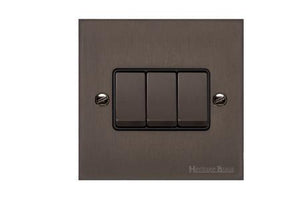 Heritage Brass Stylist Bronze Low Profile Plate - Square Edge - 3 Gang 2-Way Rocker Switch